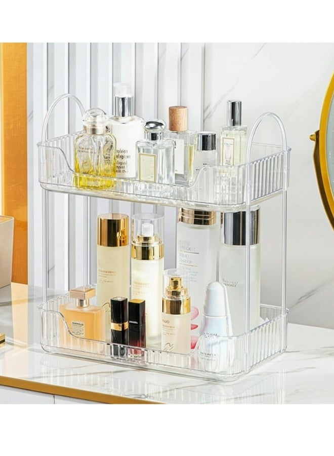 Makeup Organiser, Spinning 2 Tiers Perfume Organiser, Skincare Cosmetic Organizer, Dressing Table Organiser for Lipsticks,Jewelery, Brush, Vanity Desk, Bedroom (Clear, 2 Tiers) - Image 3